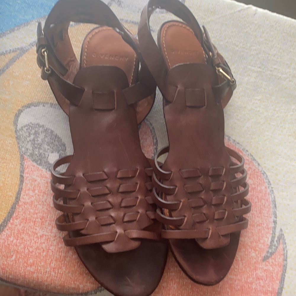Givenchy Brown Woven Leather Slingback Sandals